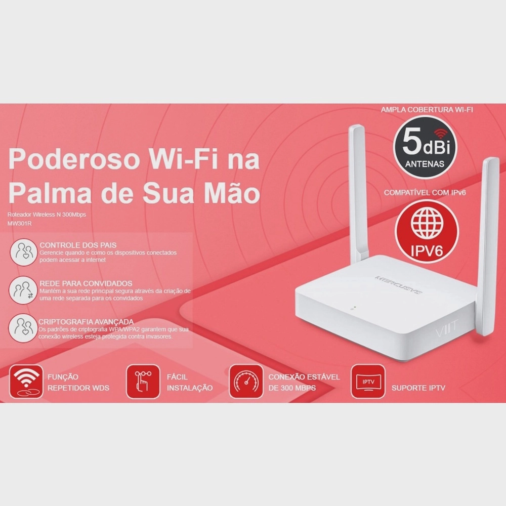 Roteador Wi-Fi Wireless N 300 Mbps Mercusys Mw301r  Branco Bivolt –  Antenas 5dbi Ampla Cobertura Wifi, Repetidor Wds – Cellcenter